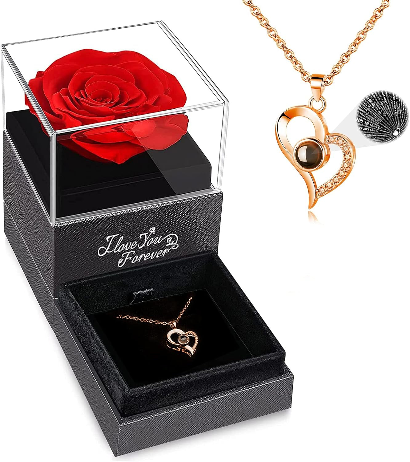  GJGS's LOVE Preserved Real Rose with Necklace