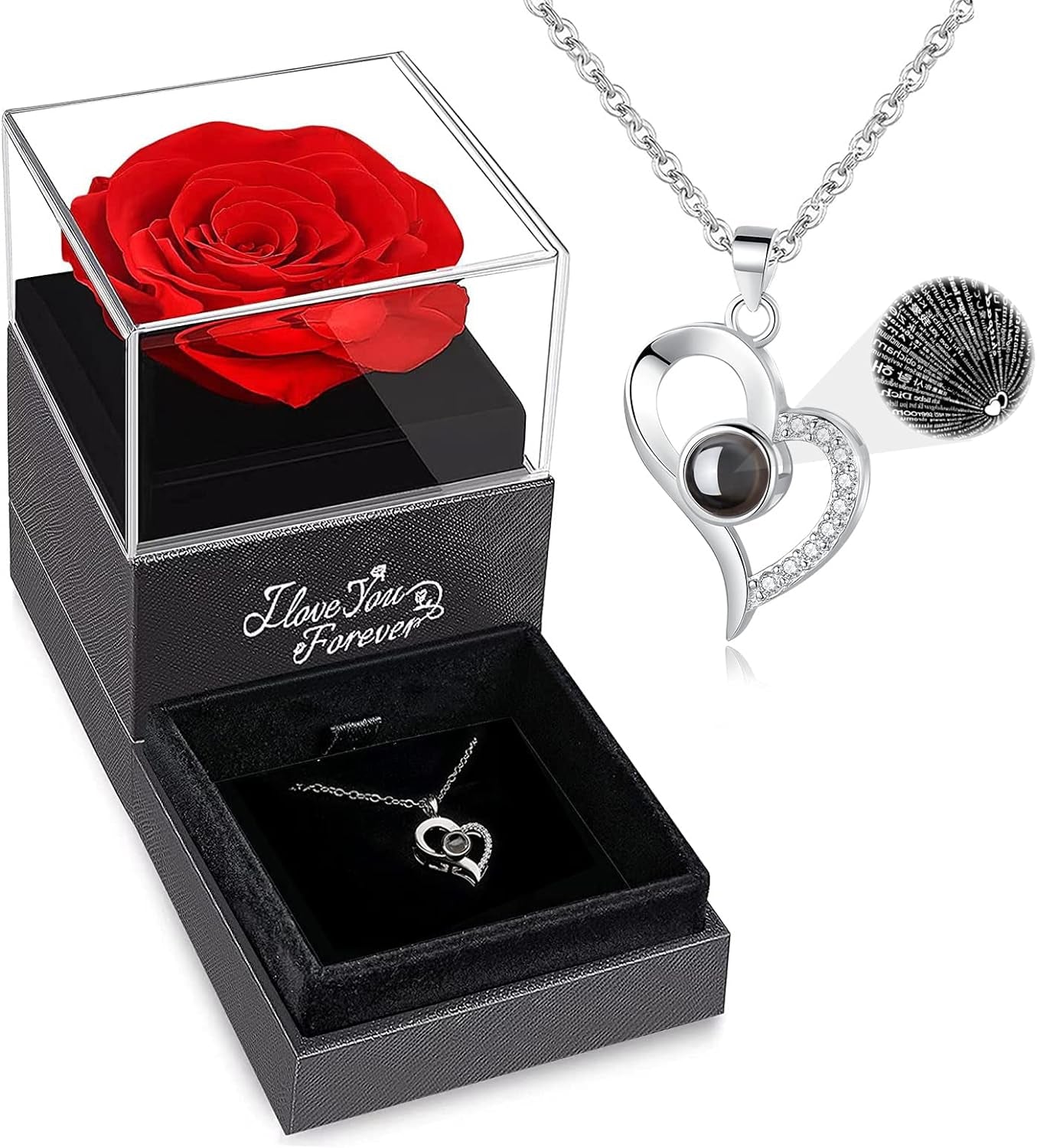  GJGS's LOVE Preserved Real Rose with Necklace